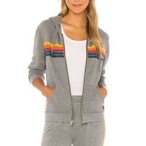 Aviator Nation Gray Hoodie with Rainbow Stripes
